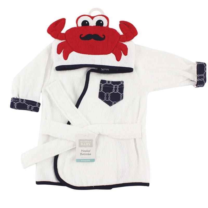 Baby Vision - Hudson Baby Unisex Baby Cotton Animal Face Bathrobe, Mr. Crab, One Size Image 2