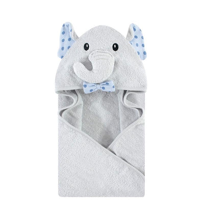 Baby Vision - Hudson Baby Unisex Baby Cotton Animal Face Hooded Towel, Blue Dots Gray Elephant, One Size Image 1