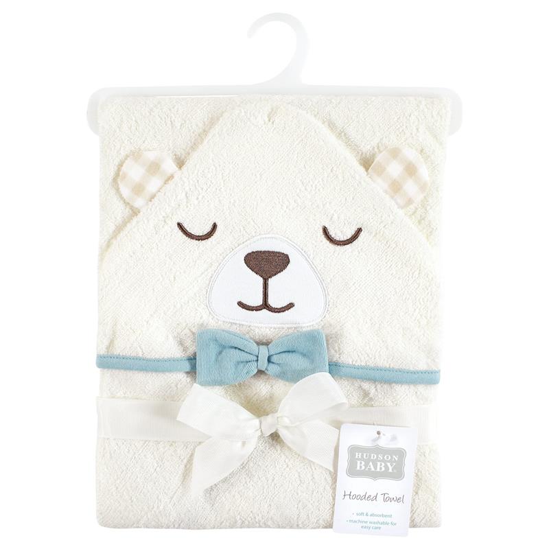 Baby Vision - Hudson Baby Unisex Baby Cotton Animal Face Hooded Towel, Gingham Bear Boy, One Size Image 2
