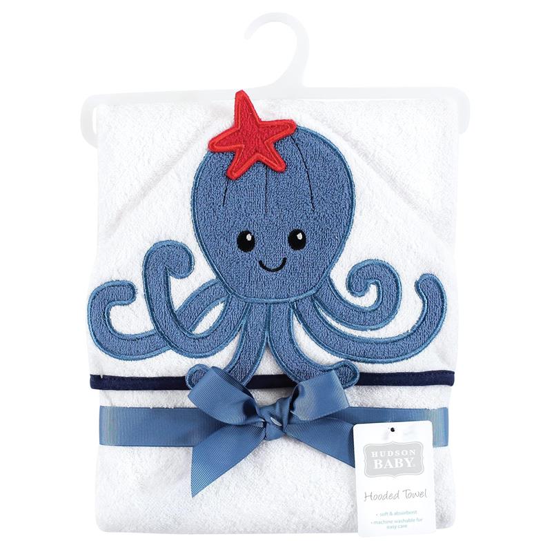 Baby Vision - Hudson Baby Unisex Baby Cotton Animal Face Hooded Towel, Octopus, One Size Image 3