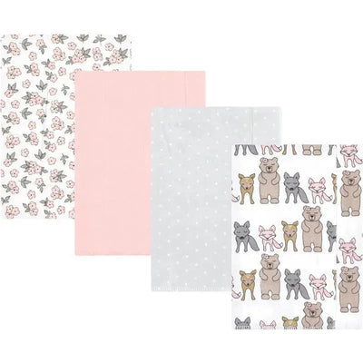 Baby Vision - Hudson Baby Unisex Baby Cotton Flannel Burp Cloths 4-Pack, Wild Forest Pink, One Size Image 1