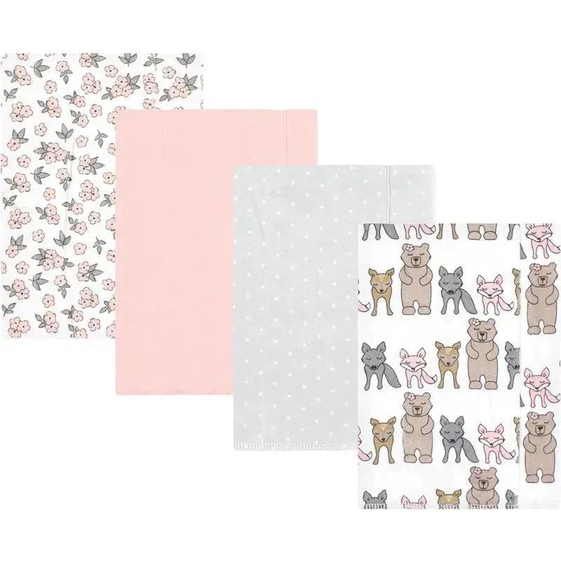 Baby Vision - Hudson Baby Unisex Baby Cotton Flannel Burp Cloths 4-Pack, Wild Forest Pink, One Size Image 1