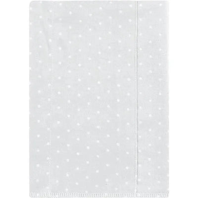 Cotton flannel burp cloth with a polka dot pattern in white on a light background, part of a four-pack set.