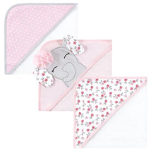 Baby Vision - Hudson Baby Unisex Baby Cotton Rich Hooded Towels, Floral Pretty Elephant, One Size Image 1