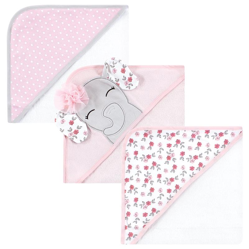 Baby Vision - Hudson Baby Unisex Baby Cotton Rich Hooded Towels, Floral Pretty Elephant, One Size Image 1