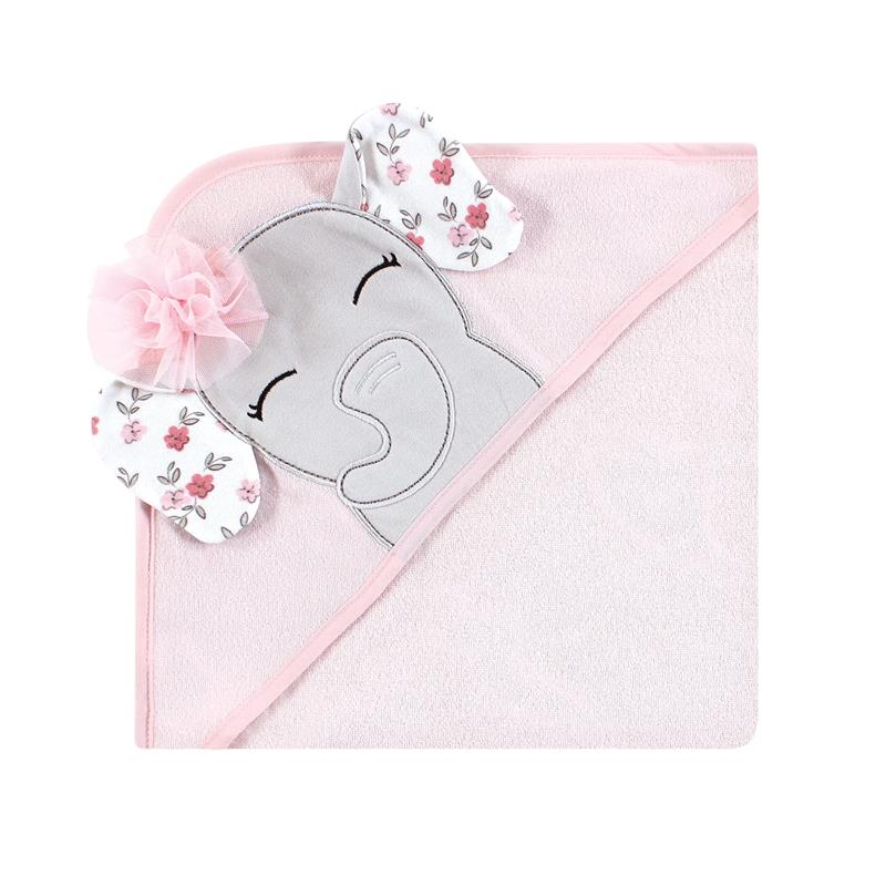 Baby Vision - Hudson Baby Unisex Baby Cotton Rich Hooded Towels, Floral Pretty Elephant, One Size Image 4