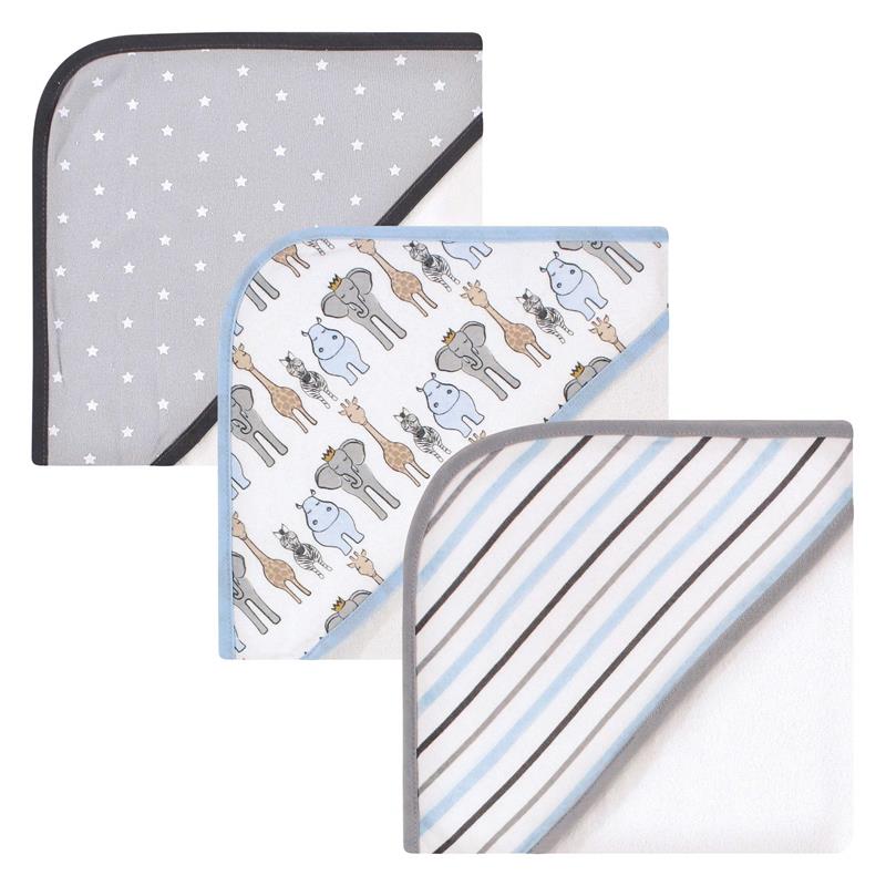 Baby Vision - Hudson Baby Unisex Baby Cotton Rich Hooded Towels, Royal Safari Image 1