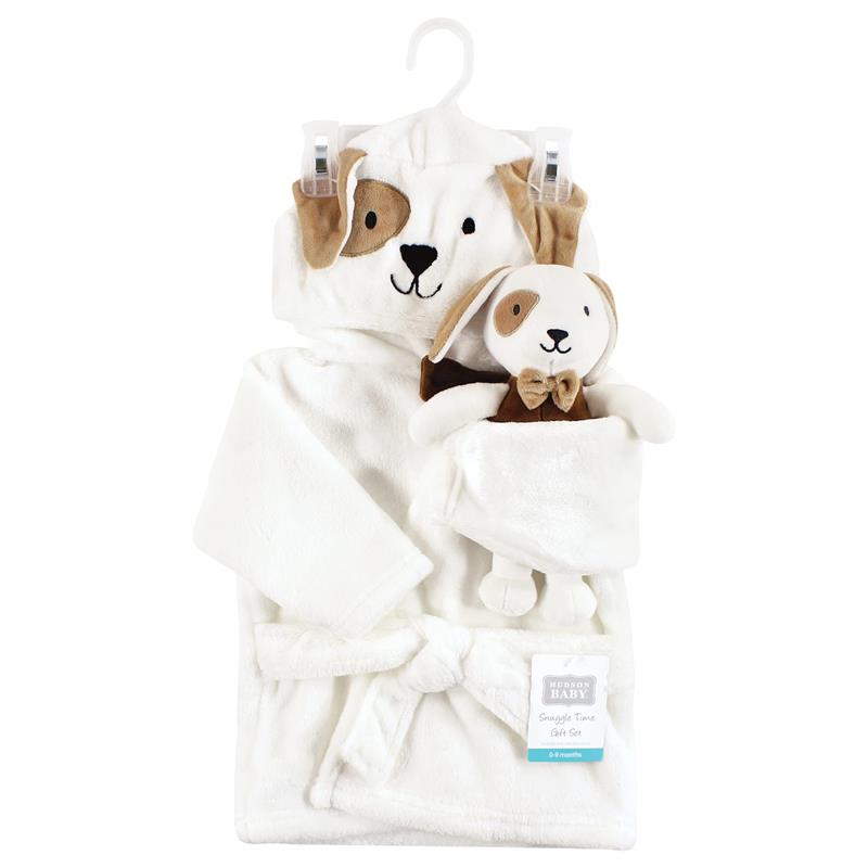 Baby Vision - Hudson Baby Unisex Baby Plush Bathrobe and Toy Set, Dog Image 2