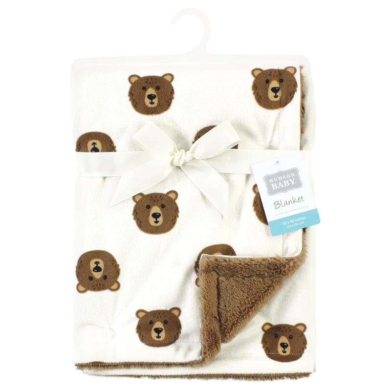 Baby Vision - Hudson Baby Unisex Baby Plush Blanket with Furry Binding and Back, Brown Bear, One Size Image 2