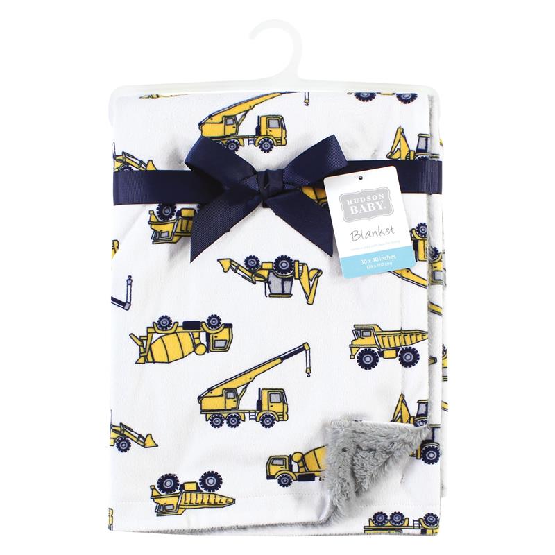 Baby Vision - Hudson Baby Unisex Baby Plush Blanket with Furry Binding and Back, Construction Image 2