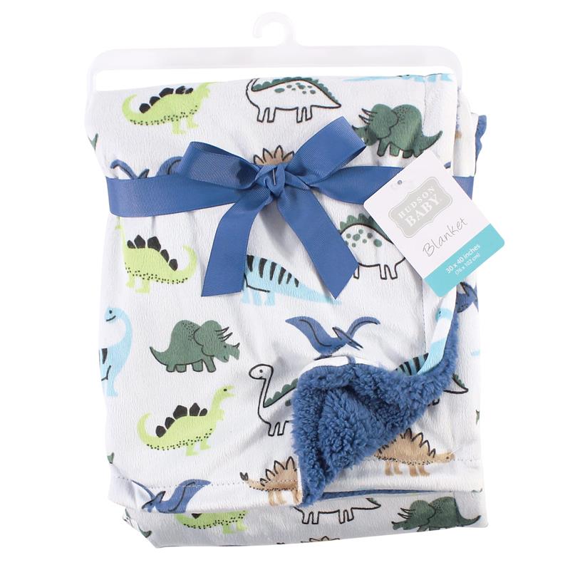 Baby Vision - Hudson Baby Unisex Baby Plush Mink and Sherpa Blanket, Dino Image 2