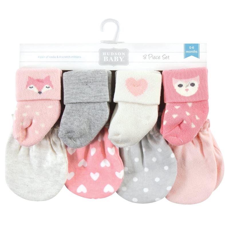 Baby Vision - Hudson Baby Unisex Baby Socks and Mittens Set, Woodland Girl, 0/6M Image 2
