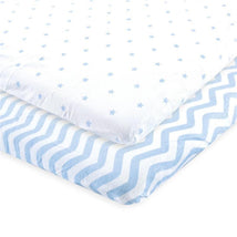 Baby Vision - Luvable Friends Unisex Baby Fitted Crib Sheet, Blue Chevron Stars Image 1