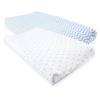 Baby Vision Unisex Baby Fitted Changing Pad Cover, Blue Chevron Stars, One Size Image 1