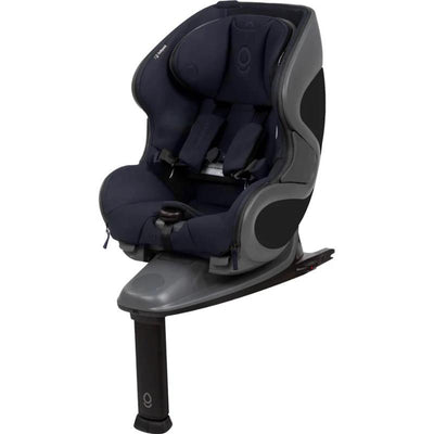 Convertible car seat in charcoal grey and midnight blue, featuring adjustable harness and cushioned support for infants.