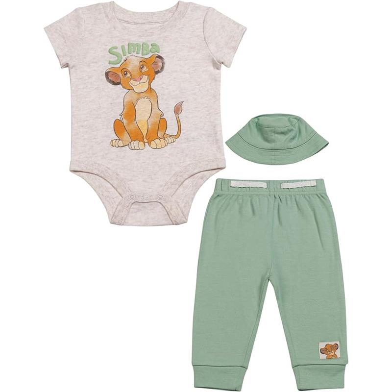 Babyfair 3Pk Disney Boy Pants, Bodysuit & Hat, Light Green Lion King Image 5