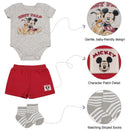 Babyfair 3Pk Disney Boy Shorts, Bodysuit & Socks, Light Grey Mickey Image 2