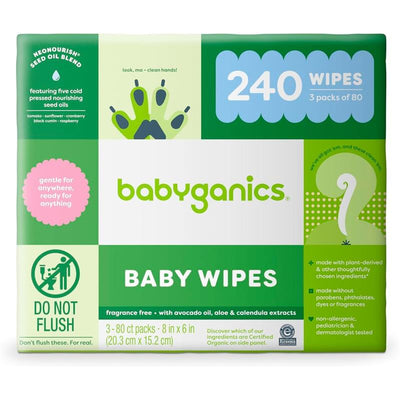 Babyganics - 3Pk Baby Wipes, Unscented Diaper Wipes (240 Count) Image 1