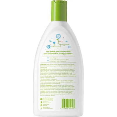 Babyganics Bubble Bath, 20 oz, non-allergenic, fragrance-free, with instructions and ingredients on the back label.