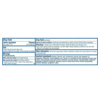 Balmex Diaper Rash Cream 16 oz. packaging displaying drug facts, ingredients, usage directions, and warnings.