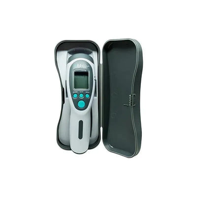 Bbluv Termo 4-in-1 Digital Thermometer displayed in a protective case, featuring a digital screen and control buttons.