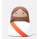 Jesus-themed night light with a smiling face, brown hair, and white clothing featuring an orange sash.