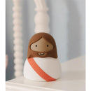 Be A Heart Jesus Night Light featuring a smiling Jesus figure with brown hair, a white robe, and an orange sash.