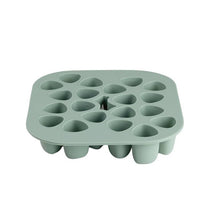 Béaba Silicone Mini Multiportion Tray in sage green, featuring 16 individual portion cups for easy food storage.
