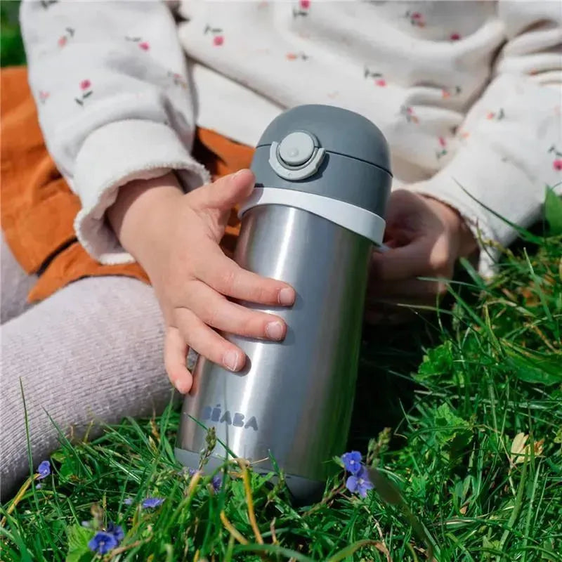 Beaba - Stainless Steel Kids Water Bottle, Charcoal Image 2