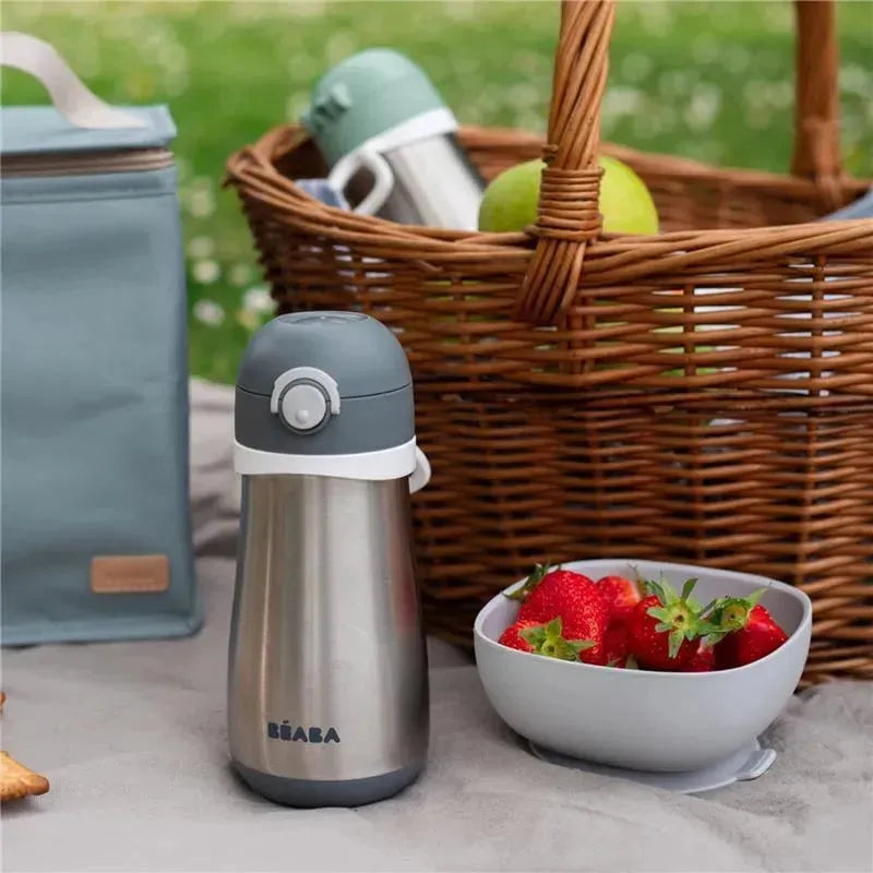 Beaba - Stainless Steel Kids Water Bottle, Charcoal Image 3