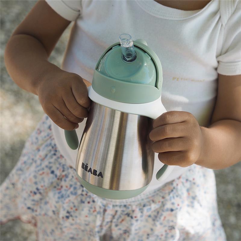 Beaba - Stainless Steel Straw Sippy Cup, Sage