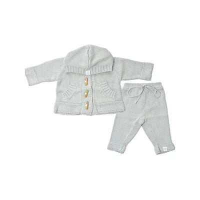 Beba Bean Knit Hoodie And Pant Set, Blue Image 1