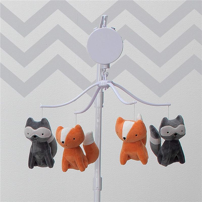 Bedtime Originals Acorn Musical Baby Crib Mobile, Grey/Orange Animals Image 3