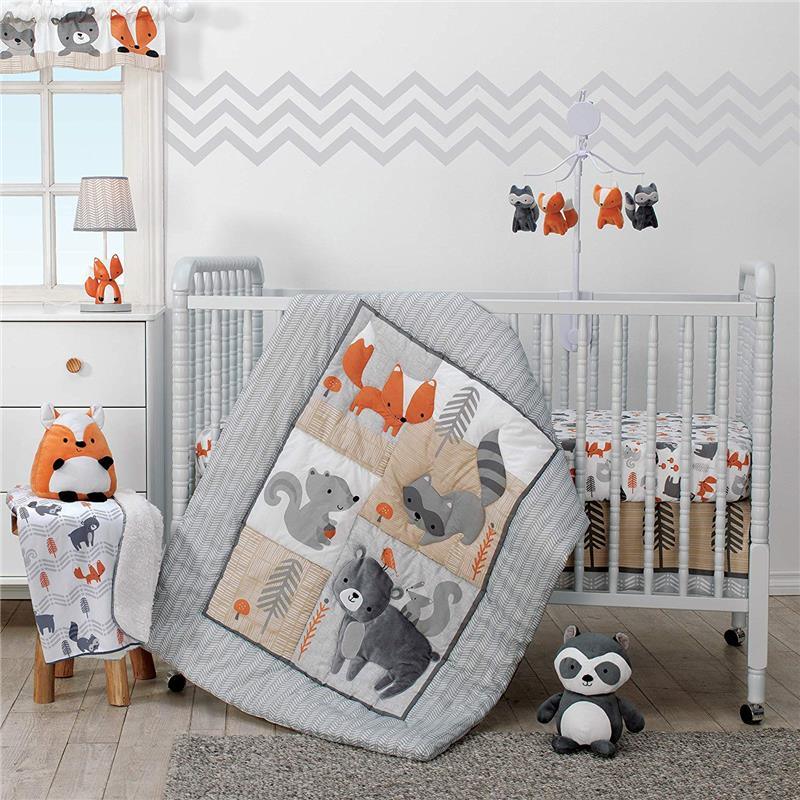 Bedtime Originals Acorn Musical Baby Crib Mobile, Grey/Orange Animals Image 4