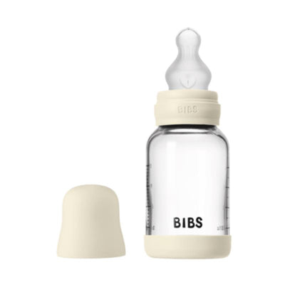 Bibs - Baby 4Oz Silicone Glass Bottle With Bumper Ivory Image 1