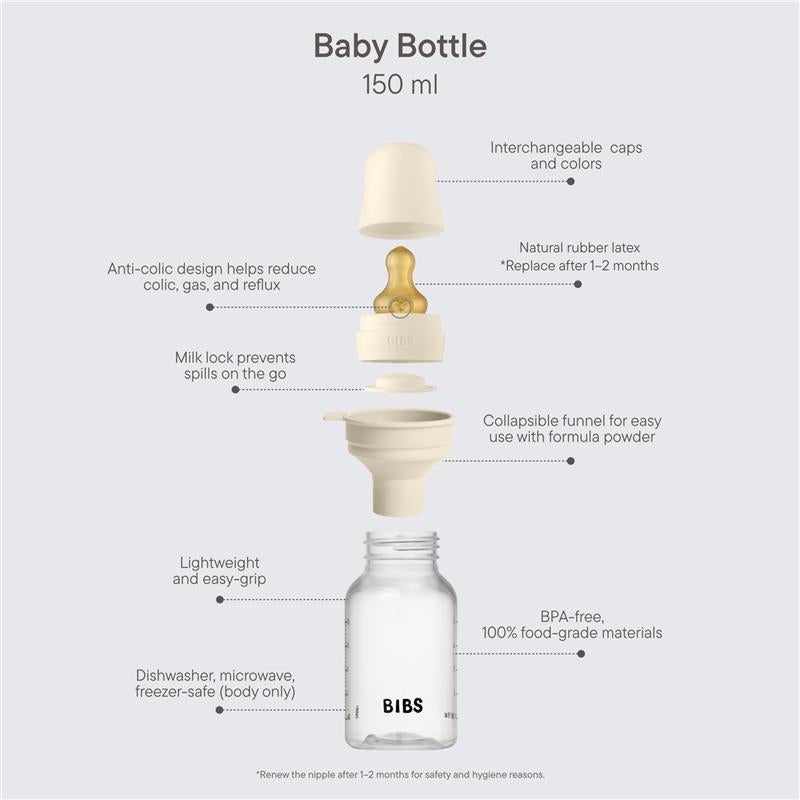 Bibs - Baby Plastic Bottle With Latex Nipple 150Ml, Ivory Image 2