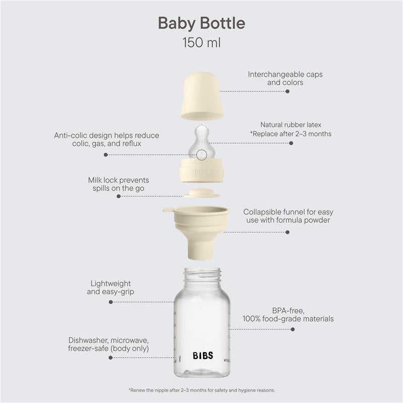 Bibs - Baby Plastic Bottle With Silicone Nipple 150Ml, Baby Blue Image 2