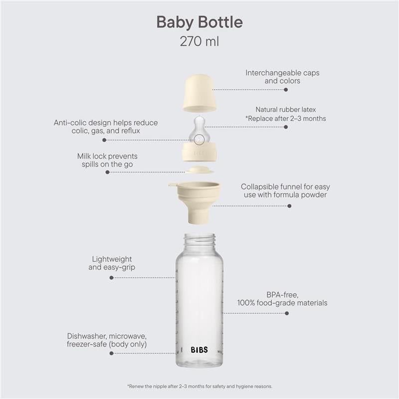 Bibs - Baby Plastic Bottle With Silicone Nipple 270Ml, Ivory Image 2
