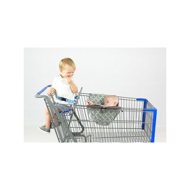 Binxy Baby Shopping Cart Hammock, Grey and Aqua Quatrefoil Image 5