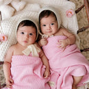 Bleu La La - 100% Luxury Organic Cotton Ribbed Baby Swaddle Blanket, Pink Image 5