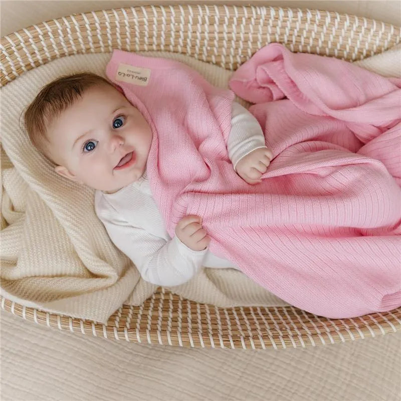 Bleu La La - 100% Luxury Organic Cotton Ribbed Baby Swaddle Blanket, Pink Image 7