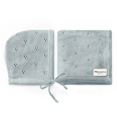 Bleu La La - 100% Organic Cotton Luxury Organic Blanket + Bonnet Hat Set, Blue Image 1