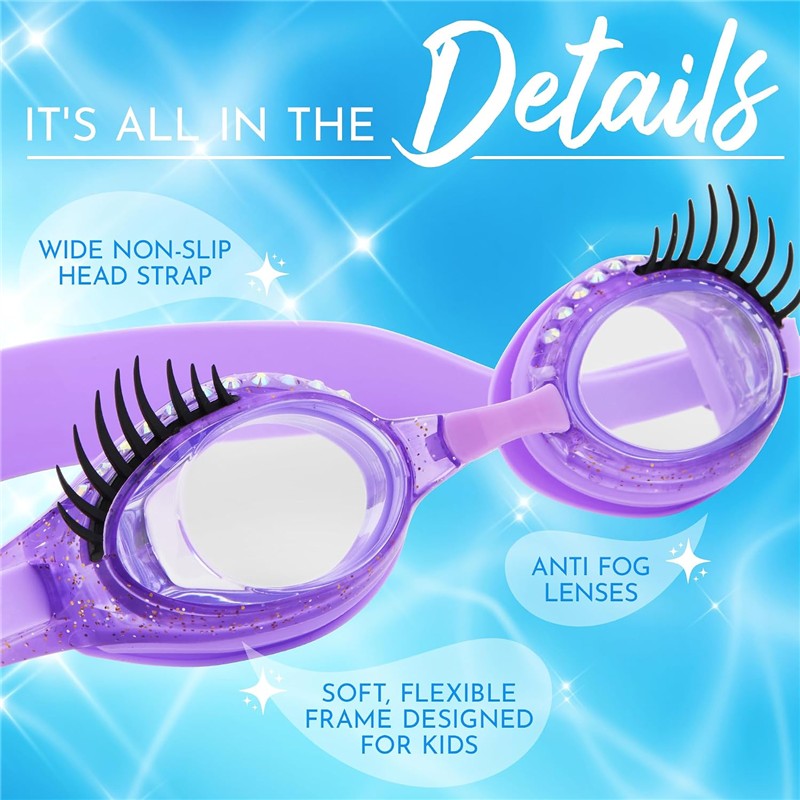 Bling 2O - Girls' Glam Splash Lash Swimming Goggles with UV Protection, Ages 3+, Purple Image 4