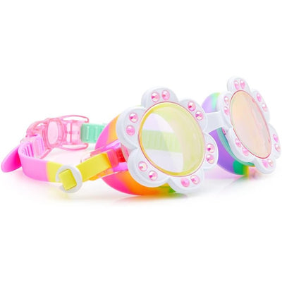 Colorful Bling 2O Sunlit Sherry swim goggles with flower-shaped frames and reflective lenses.