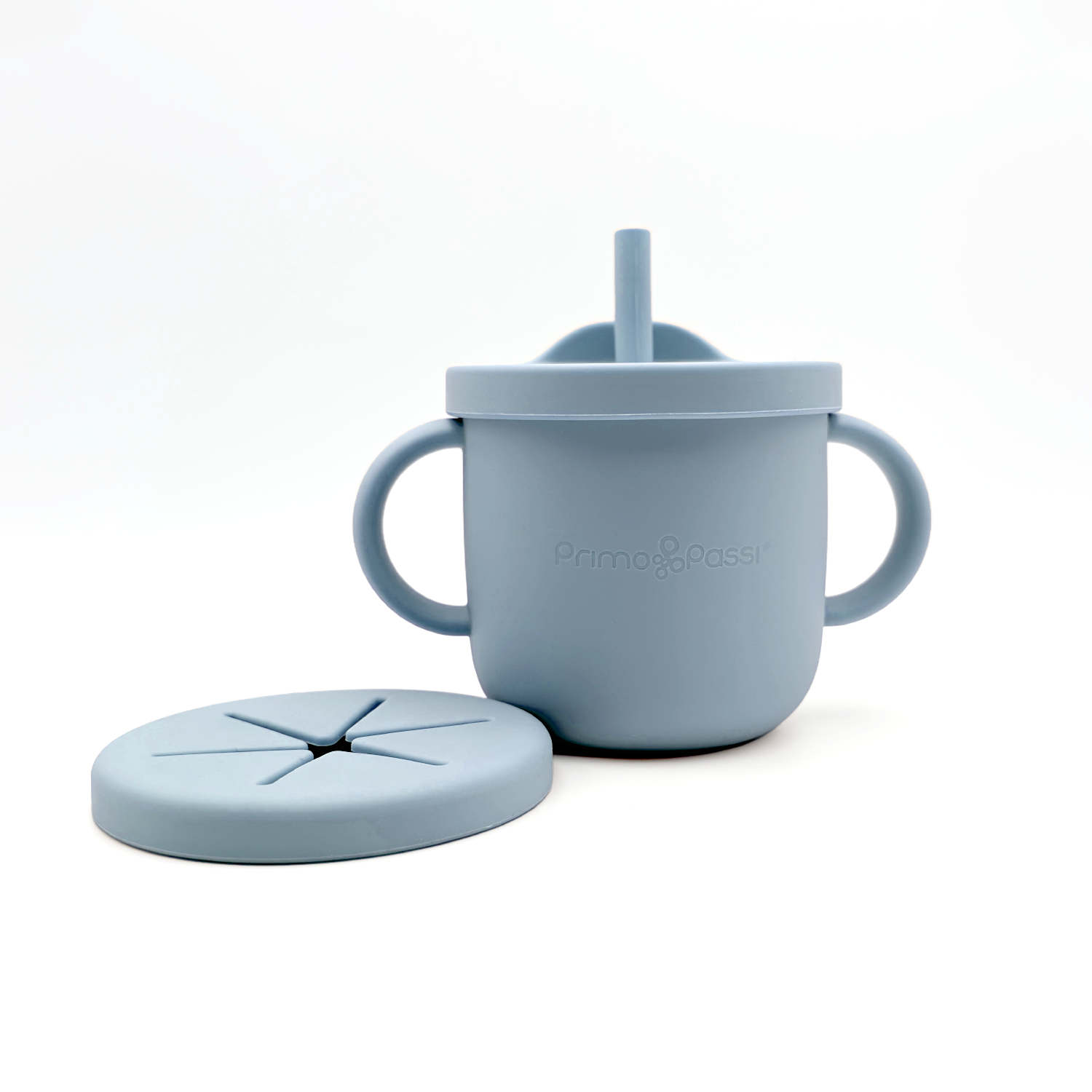 Primo Passi - Silicone Carrot Freezer + Food Feeder + Spoon 2-Pack + Suction Bowl + Suction Plate + Training Cup And Snack Cup - Dusty Blue