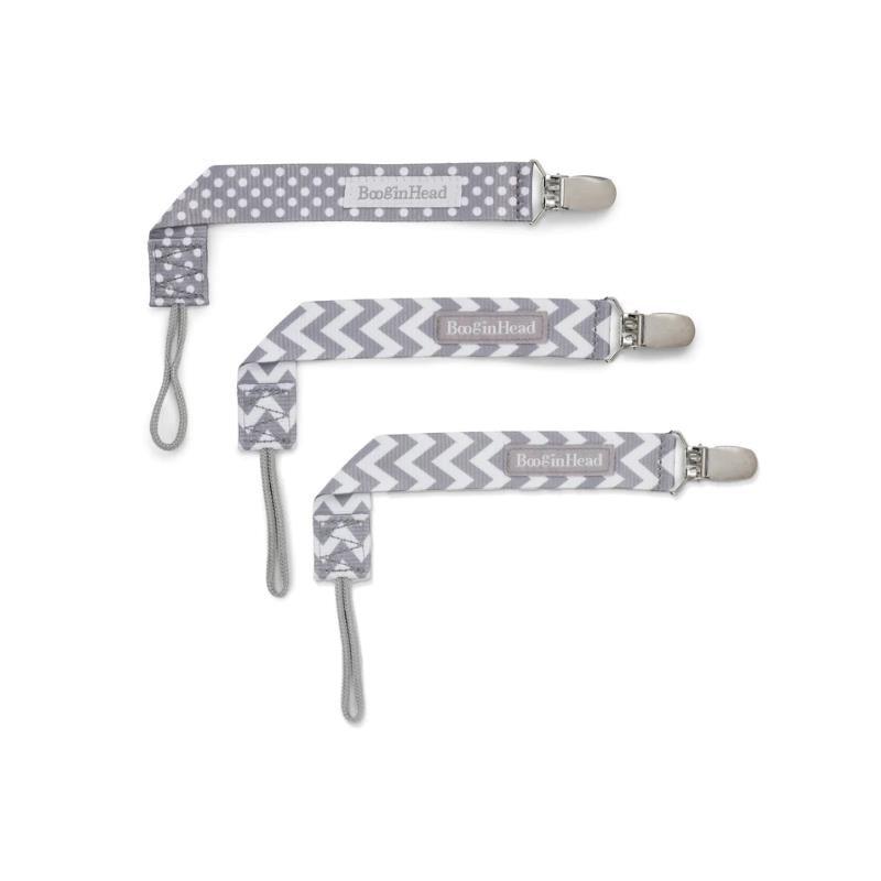 Booginhead - 3-Pack Pacifier Clips - Grey Dots & Chevron Image 1