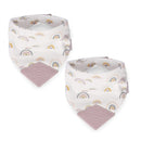 Booginhead Bandana Teether & Pacigrip Bib 2Pk in Mod Rainbow design, featuring soft fabric with rainbow patterns and teething area.