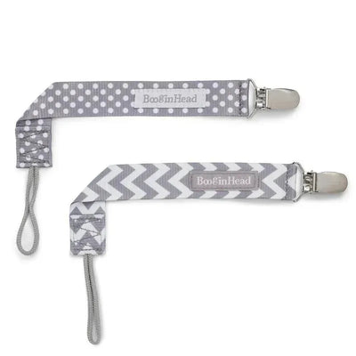 Booginhead - Pacifier Clip Pacigrip 2Pk, Grey Chevron/Dots Image 1