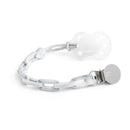 BooginHead silicone chain pacifier clip in Carrara marble design, featuring a white pacifier and metal clip.