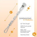BooginHead Silicone Chain Universal Pacifier Clip in Carrara Marble design, 10” long, made of food-grade silicone; features specifications included.